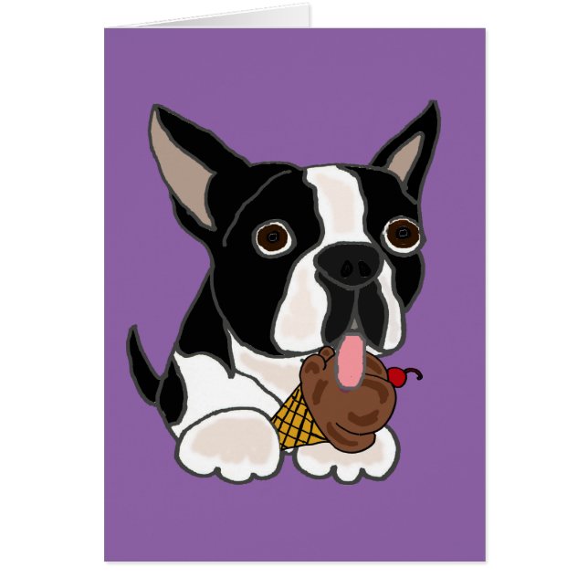 Perro de Boston Terrier que come el helado (Frente)