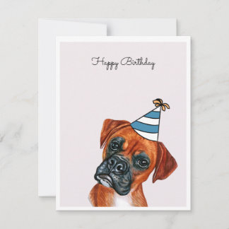 Perro de boxer rojo con tarjeta Gorra Fiesta