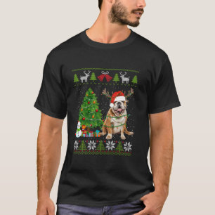 Perro de Bulldog inglés lindo Santa Hat suéter feo