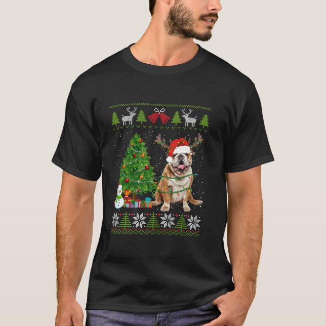 Perro de Bulldog inglés lindo Santa Hat suéter feo (Anverso)