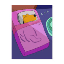 Perro de cachorro en la postal de la cama