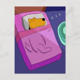 Perro de cachorro en la postal de la cama