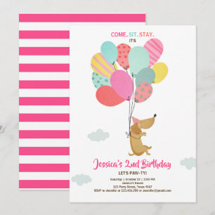Perro de cachorro Invitación de cumpleaños Globos 