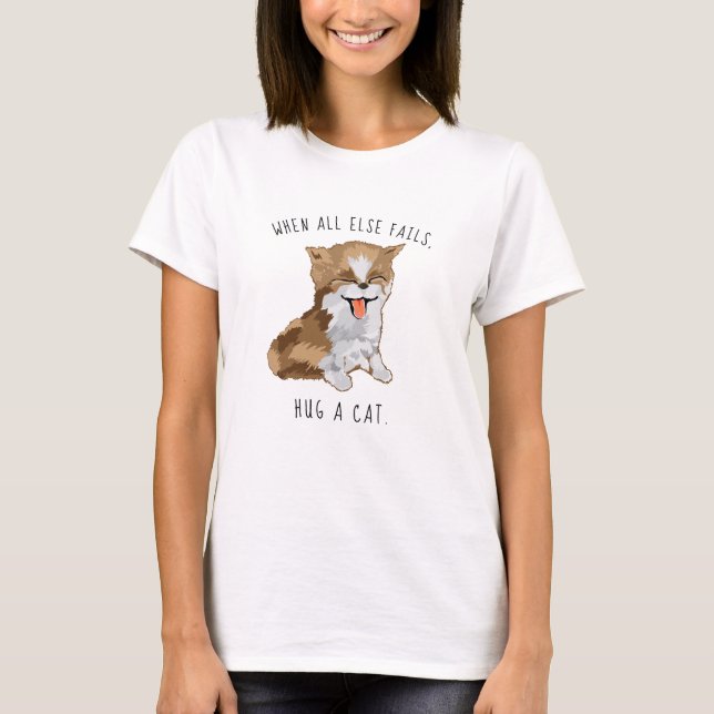 ¡Perro de camiseta de mujeres abraza a un gato! Fu (Anverso)