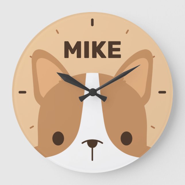 Perro de Corgi Cute con nombre personalizado reloj (Anverso)
