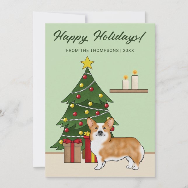 Perro De Corgi De Pembroke Rojo Y Árbol De Navidad (Anverso)