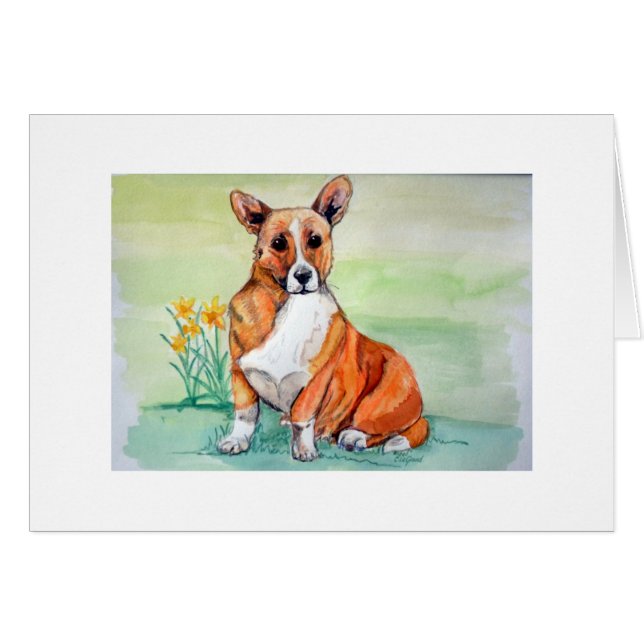 Perro de Corgi galés con Daffodis (Anverso (Horizontal))