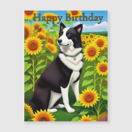 Perro de cumpleaños con girasol