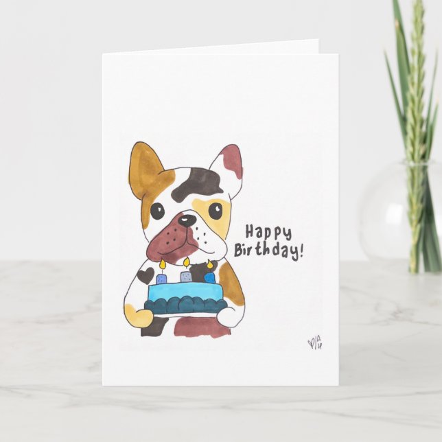 Perro de cumpleaños feliz con tarjeta de torta (Anverso)