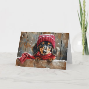 Perro de Dachshund en tarjeta de Navidades Gorras