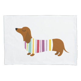 Perro de Dachshund - funda de almohada blanca