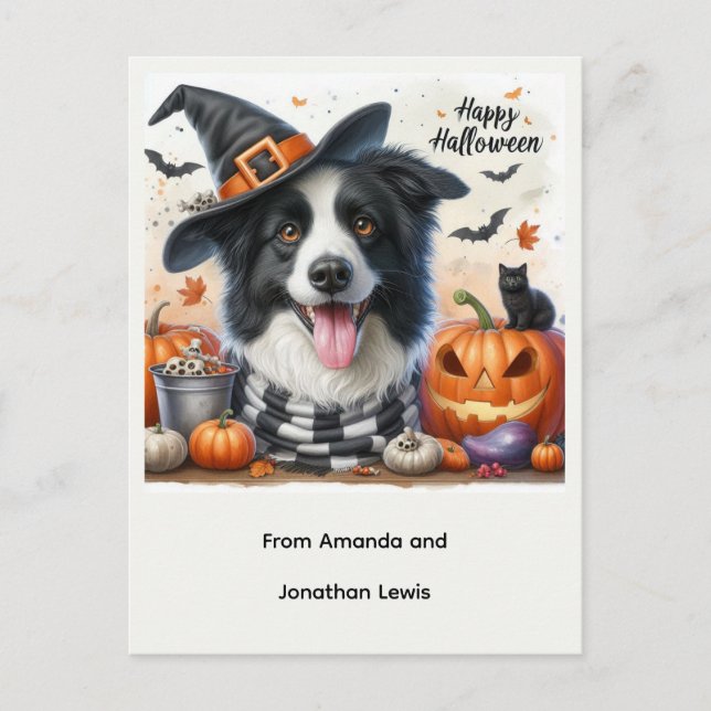 Perro de Halloween de Tarjeta Postal de Vacaciones (Anverso)
