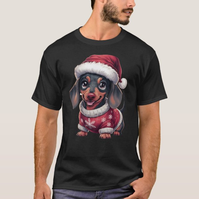 Perro de Kawaii Dachshund en Santa Hat y Sweater (Anverso)