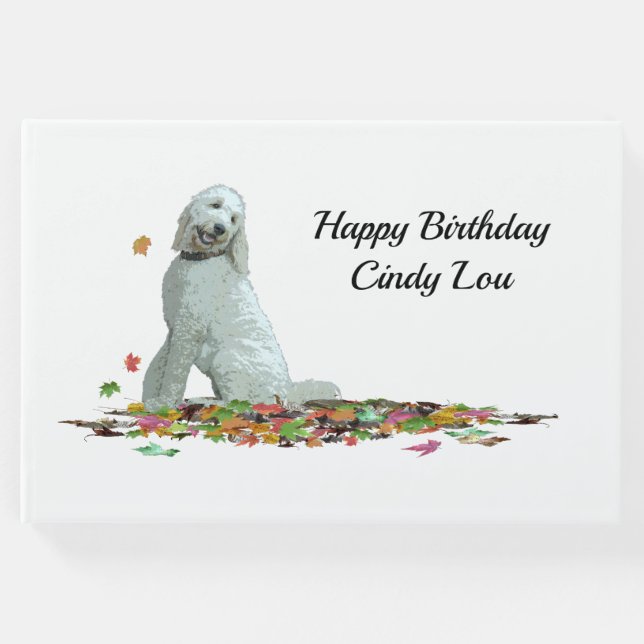 Perro de Labradoodle en hojas libro de invitados (Anverso)