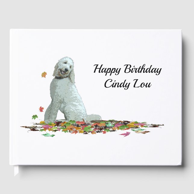 Perro de Labradoodle en hojas libro de invitados (Anverso)