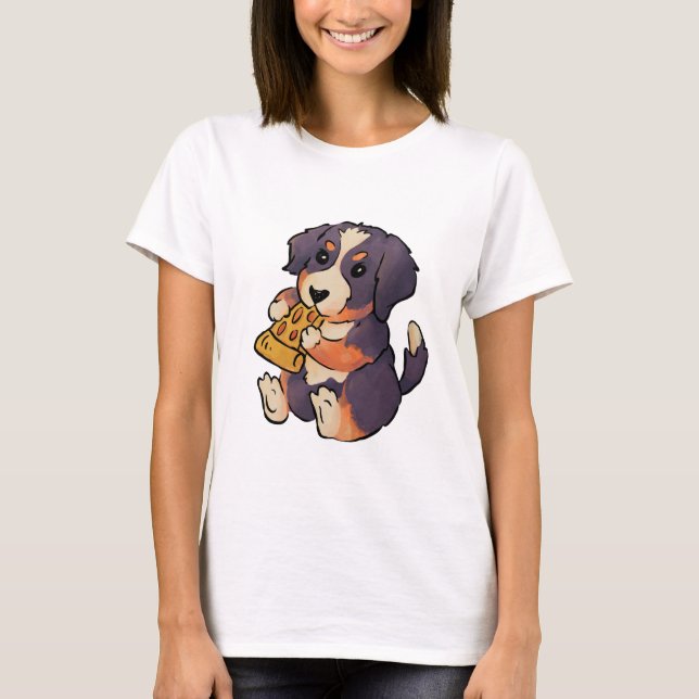 Perro de montaña de Berna come camiseta de pizza (Anverso)