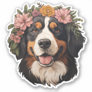 Perro de montaña de Bernese con Pegatina de flores