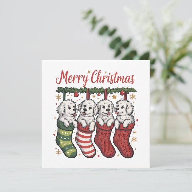 Perro de Navidad Cachorros Lindos en Calcetines Xm (Anverso de pie)