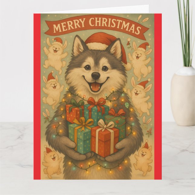 "Perro de Navidad" Tarjeta de Felicitación Plegada (Anverso)
