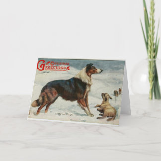 Perro de navidad vintage en la tarjeta de saludo d