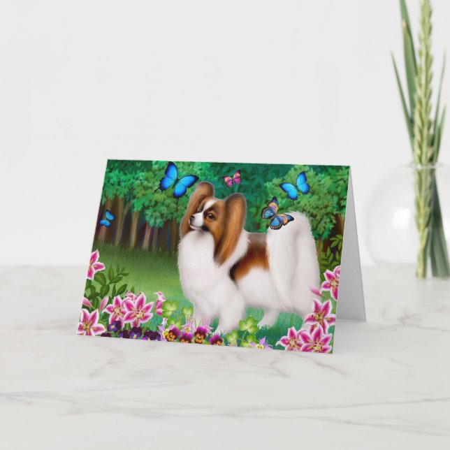 Perro de Papillon en tarjeta de felicitación del (Anverso)