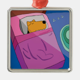 Perro de perrito en el ornamento de la cama