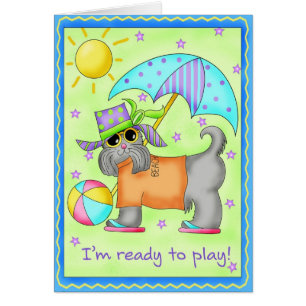 Perro de playa Whimsy Art Green Blue