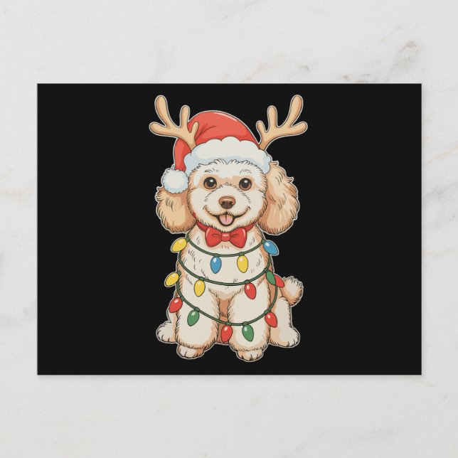 Perro de Poodle de Navidad Reno Sombrero de Santa  (Anverso)