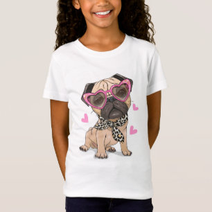 Perro de pug con gafas rosas y bufanda Camiseta de