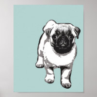 Perro de pug lindo Poster de arte moderno negro y