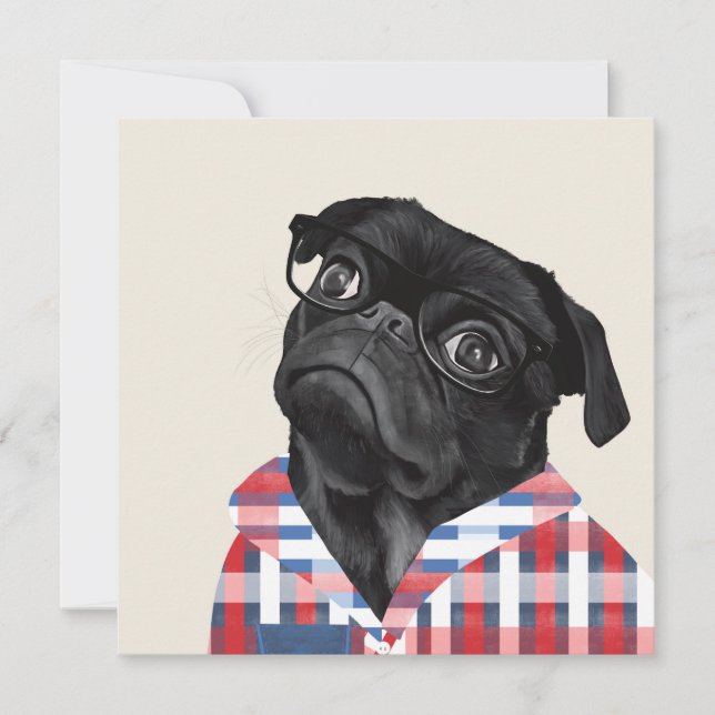 Perro De Pug Negro Con Gafas Y Chequera (Anverso)