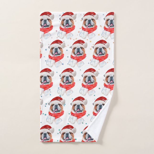 Perro de raza Bulldog Inglés Navidad (Toalla de mano)