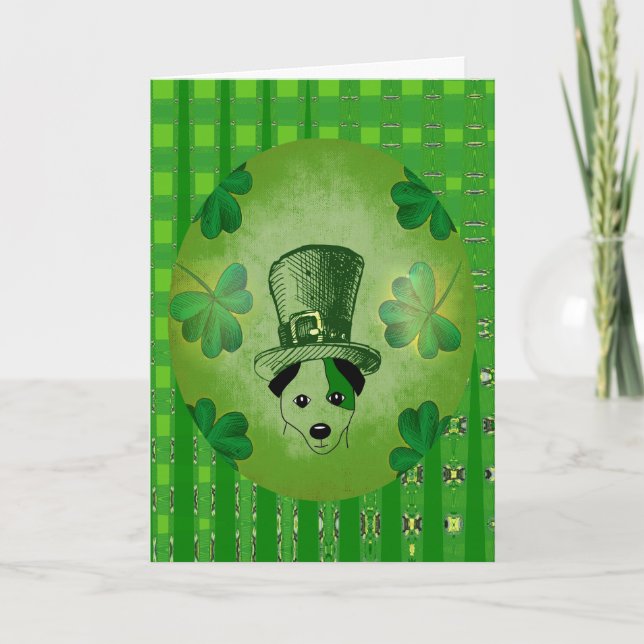 Perro de San Patricio con tarjeta de dibujo Shamro (Anverso)