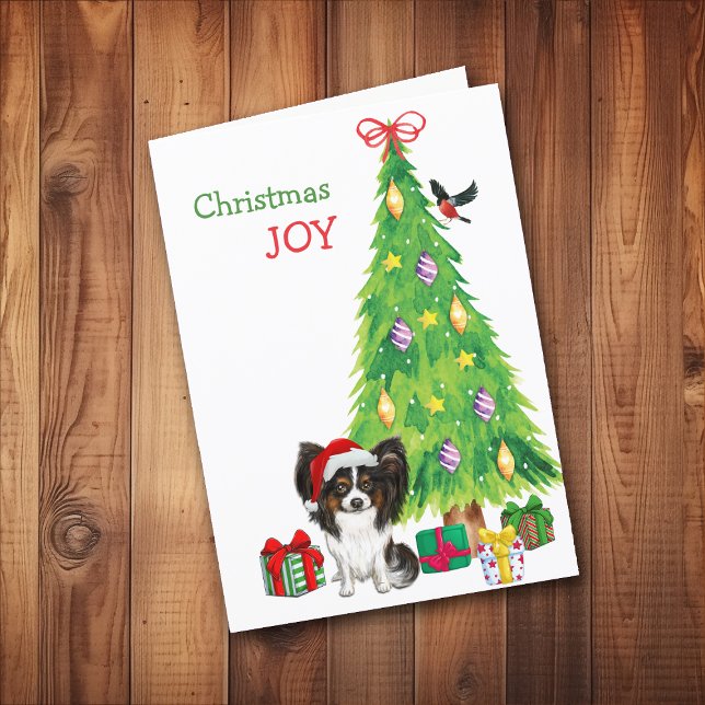 Perro de Santa Papillon y árbol de Navidad (Subido por el creador)