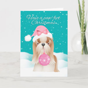 Perro de Shih Tzu en tarjeta de Navidad del gorra