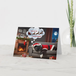 Perro de Terranova en tarjeta de sueño Santa Suit