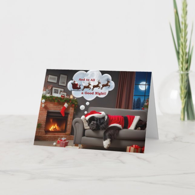 Perro de Terranova en tarjeta de sueño Santa Suit (Anverso)