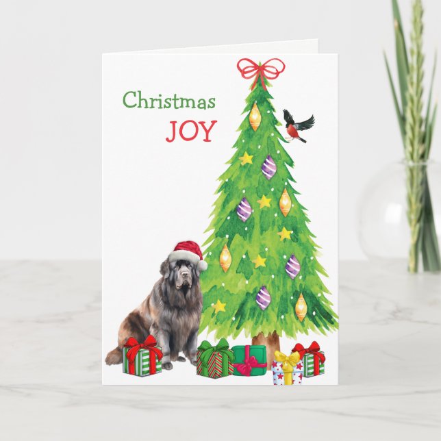 Perro de Terranova, pájaro y árbol de Navidad (Anverso)