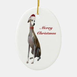 Perro del galgo del navidad en el ornamento del