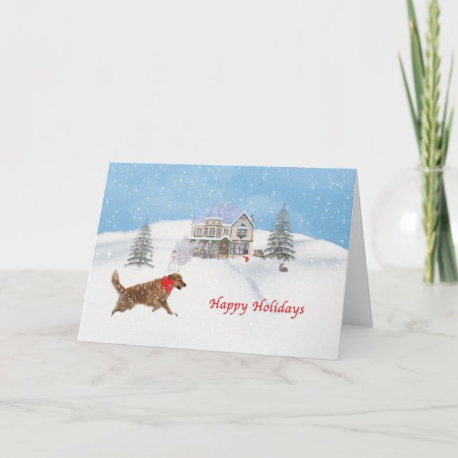 Perro del golden retriever y nieve del navidad (Anverso)