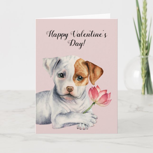 Perro del pitbull que detiene a la tarjeta del día (Anverso)