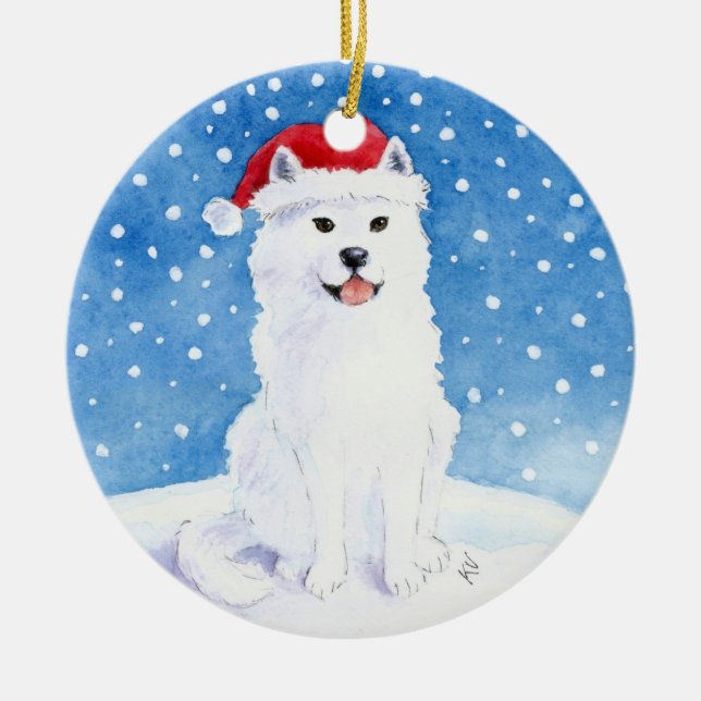 Perro del samoyedo en el ornamento del navidad del (Frente)