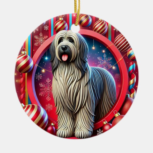 Perro Desgreñado Festivo con Decoraciones de Navid (Frente)