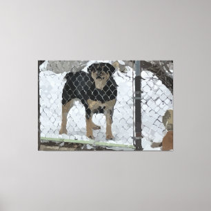 Perro detrás de la imagen de lienzo estirado