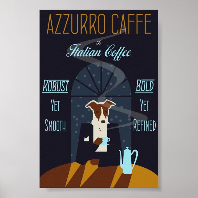 Perro disfrutando del arte Poster de café italiano (Frente)