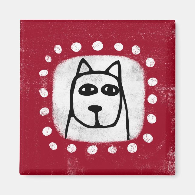Perro Divertido en Imán de Nevera Rojo (Frente)