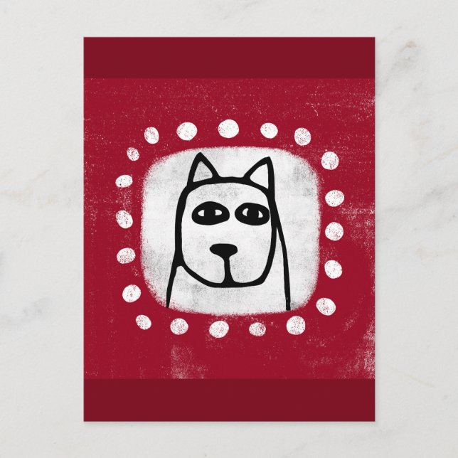 Perro Divertido en Tarjeta Postal Roja (Anverso)