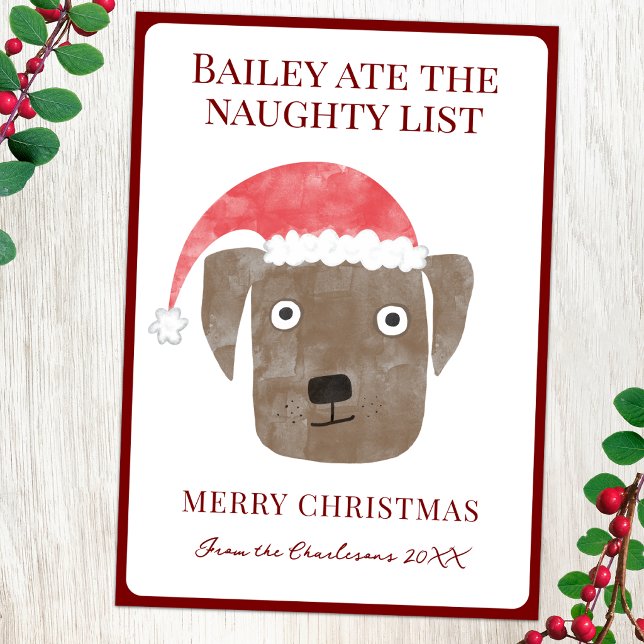Perro Divertido Se Comió la Tarjeta de Navidad de  (Fun dog ate the naughty list parsonalized Christmas holiday card)
