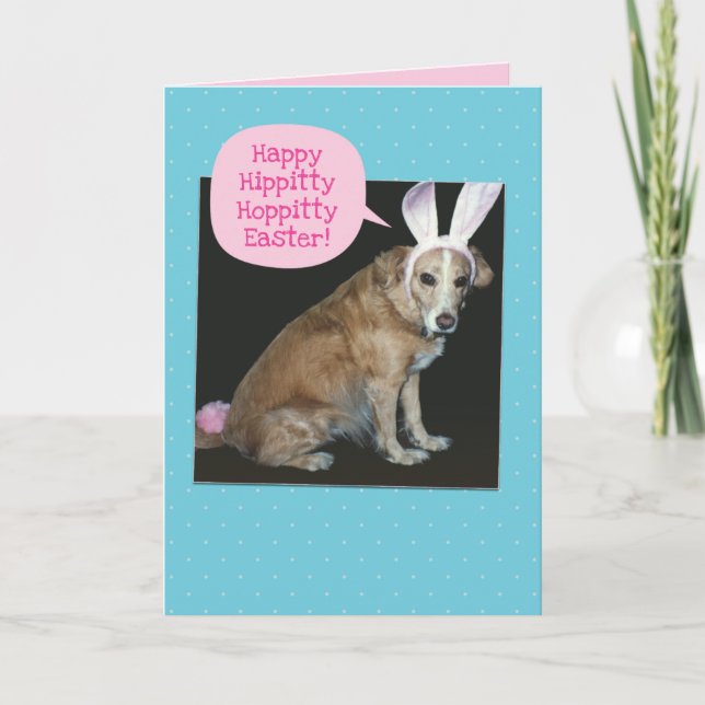 Perro divertido vestido como la tarjeta de Pascua  (Anverso)