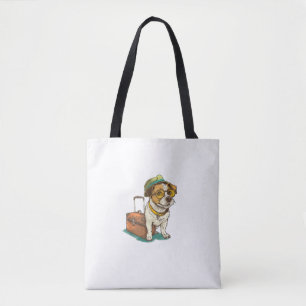 Perro divertido viajando con gráfico de bolsos par
